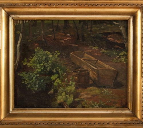 Theodor Philipsen, skov scene med vandtrug - str:31x40 cm - Pris:8.500kr/1.150€