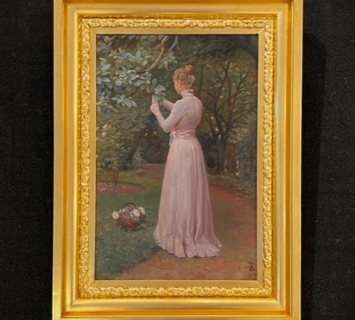 Carl Thomsen, ung pige i haven 1900, - str:51x34 cm - solgt/sold/verkauft!