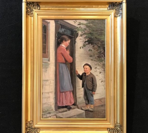 Hans Smidth - mor og barn i døråbningen - str:45x30 cm - solgt/sold/verkauft!