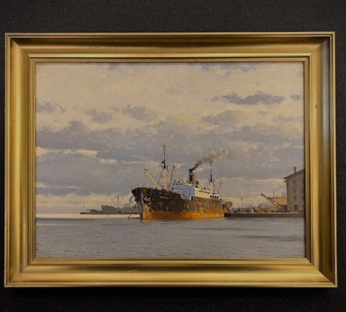 Victor Quistorff,Havneparti med Damper -1932 - str:30x40 cm - solgt!