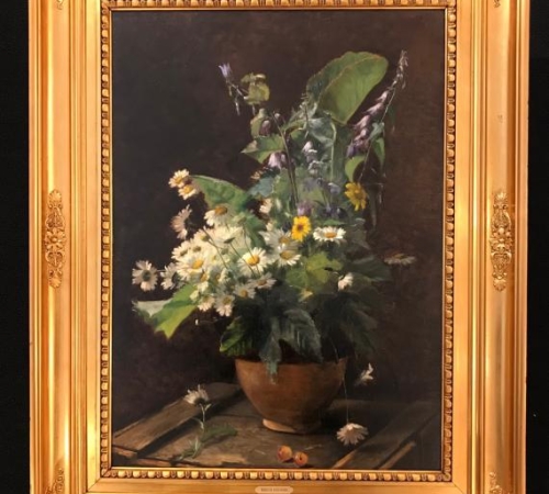 Augusta Dohlmann, opstilling med blomster - str:75x55 cm - solgt/sold/verkauft