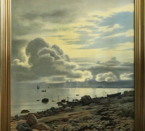 Vilhelm Groth, Kystparti fra Nordsjælland med Kronborg i horisonten - str:100x103 cm - solgt/sold/verkauft