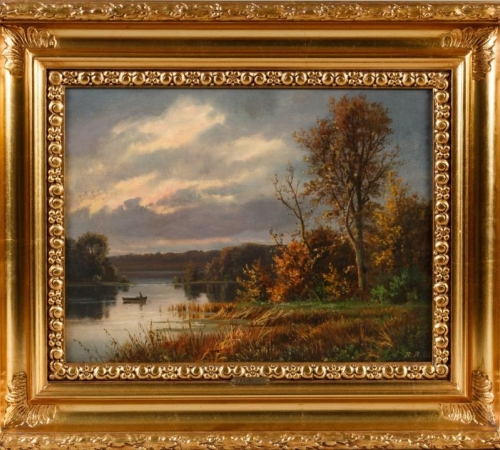 Rasmus Carl Rasmussen, Skovparti ved sø 1886 - str:33x44 cm - pris:7.500kr/1000€