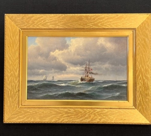 Carl Bille, Marine med dampsejlskib og sejlskibe - str:38x59 cm - solgt!