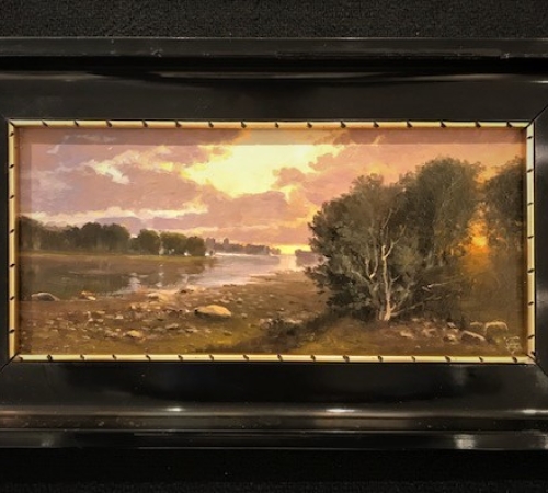 Aage Gjødesen, dansk landskab i sollys - str:15x31 cm - pris:2.800 kr/ 380€ - solgt/sold/verkauft