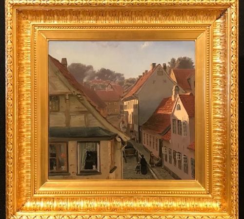 “Slotsgaden i Flensborg. Sommerdag 1880” - Str: 37×38. Udstillet: Charlottenborg 1881 - solgt/sold/verkauft