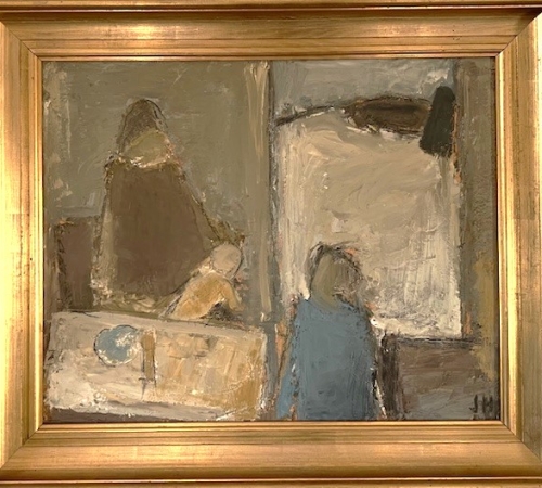 Johannes Hoffmeister - Interiør med mor og børn - str: 40x50 cm