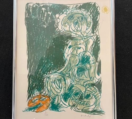 Pierre Alechinsky, Crayon sur coquille - Le hasard et sa mère litografi 1971 - 6/100 - str:56x43 cm - pris: 9.500 kr.