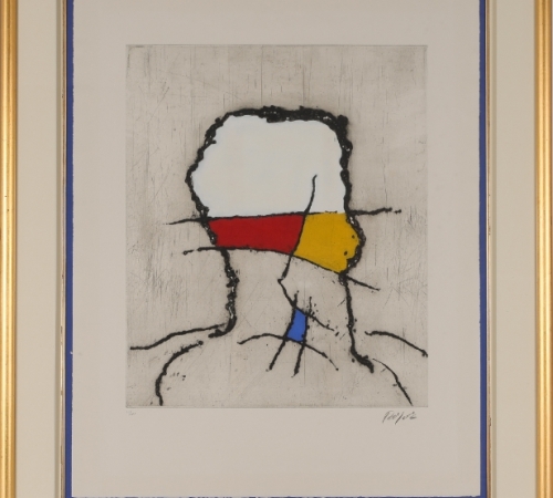 Robert Jacobsen - håndkoloreret radering 4/60 i specialindramning med dobbelt passepartout- str: 110x90 indrammet - reserveret!!